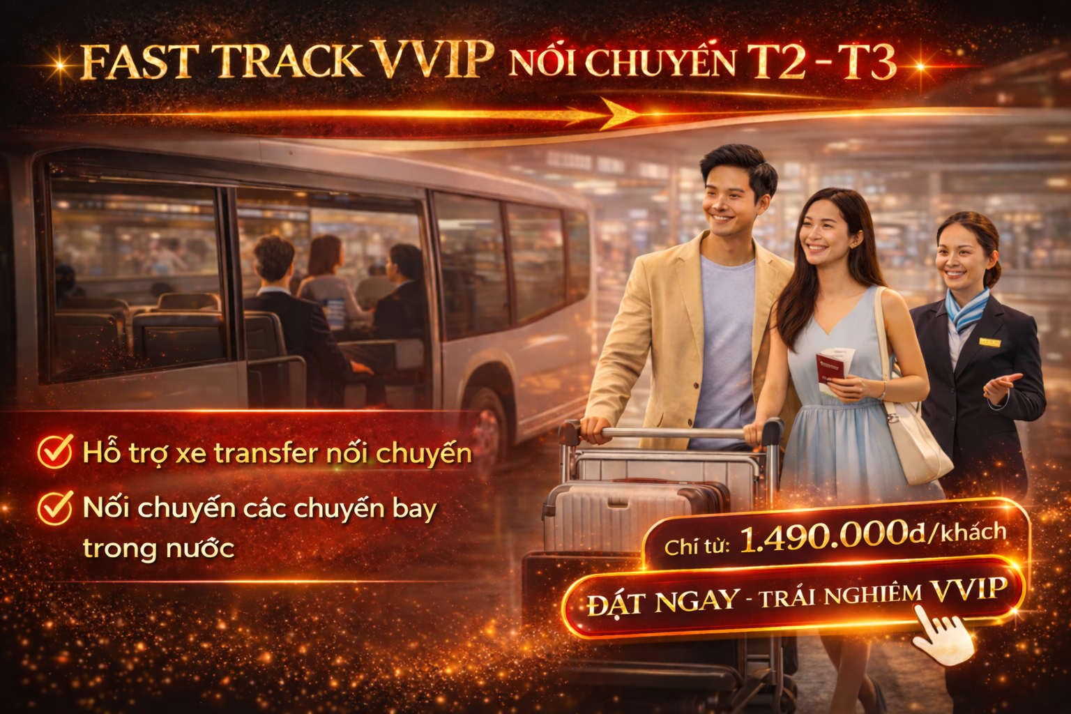 fast track vvip nối chuyến t2 t3 sân bay hỗ trợ xe transfer